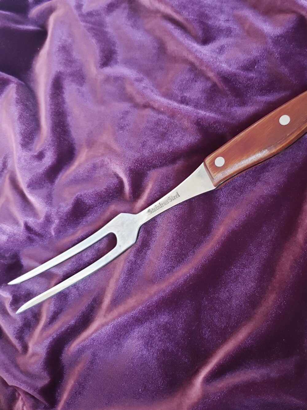 Stainless Steel Carving Meat Fork Riveted Wood Handle Made in Japan 5"